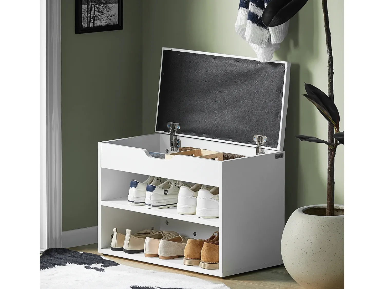 Móvel De Arrumação|Sapateira|Sobuy Armário de sapatos com prateleira, banco, Banco com sapateira FSR25-W Branco