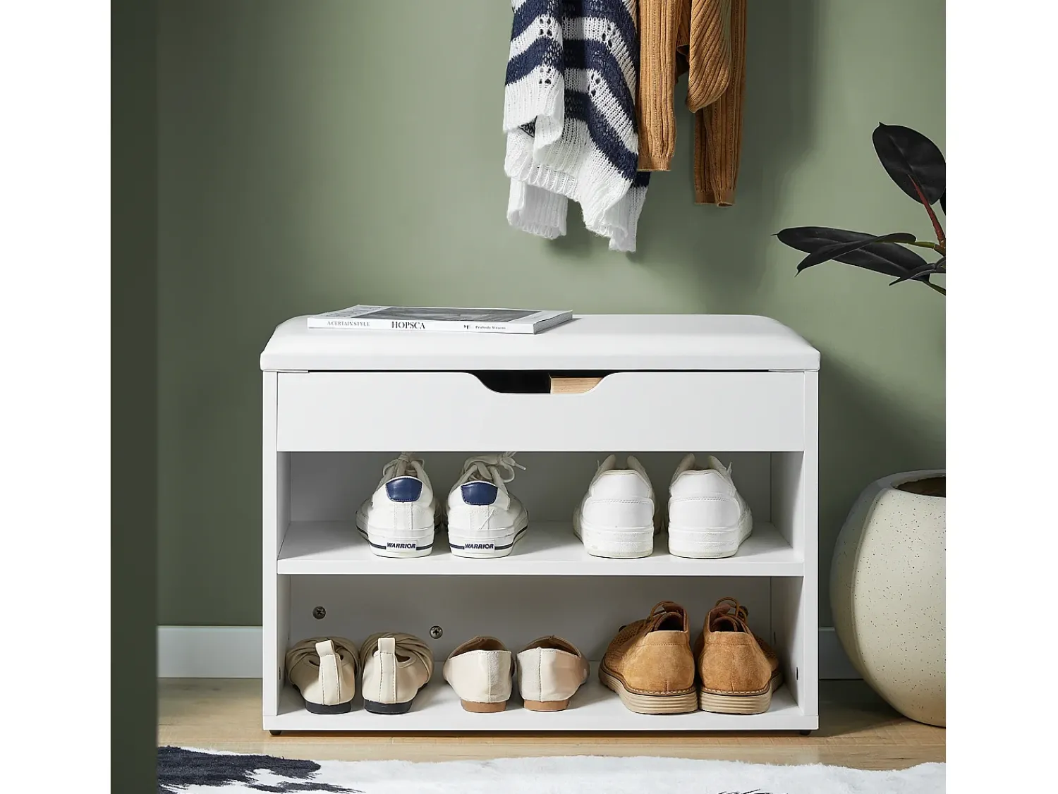 Móvel De Arrumação|Sapateira|Sobuy Armário de sapatos com prateleira, banco, Banco com sapateira FSR25-W Branco