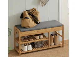 Móvel De Arrumação|Sapateira|Sobuy Armário de sapatos com prateleira, banco, Banco com sapateira FSR47-N Natural escuro