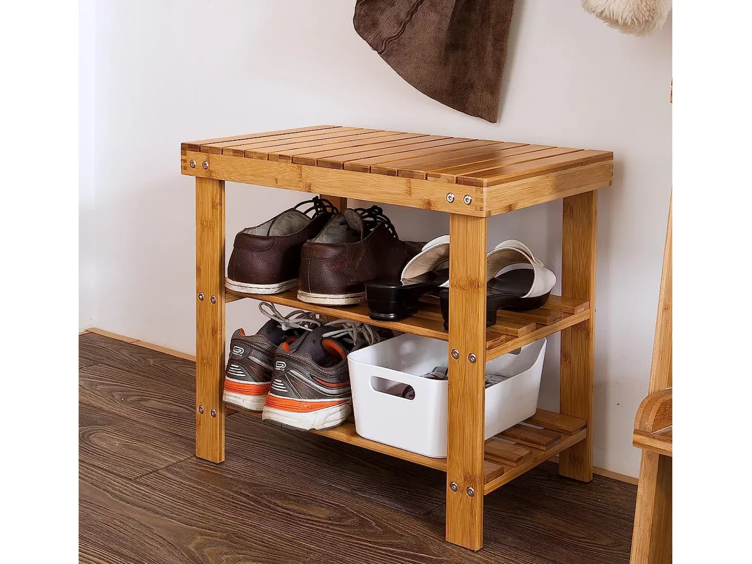 Móvel De Arrumação|Sapateira*Sobuy Armário de sapatos com prateleira, banco, Banco com sapateira FSR02-K-N Natural claro