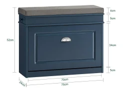 New Sobuy Armário de sapatos com prateleira, banco, Banco com sapateira FSR82-L-B Azul