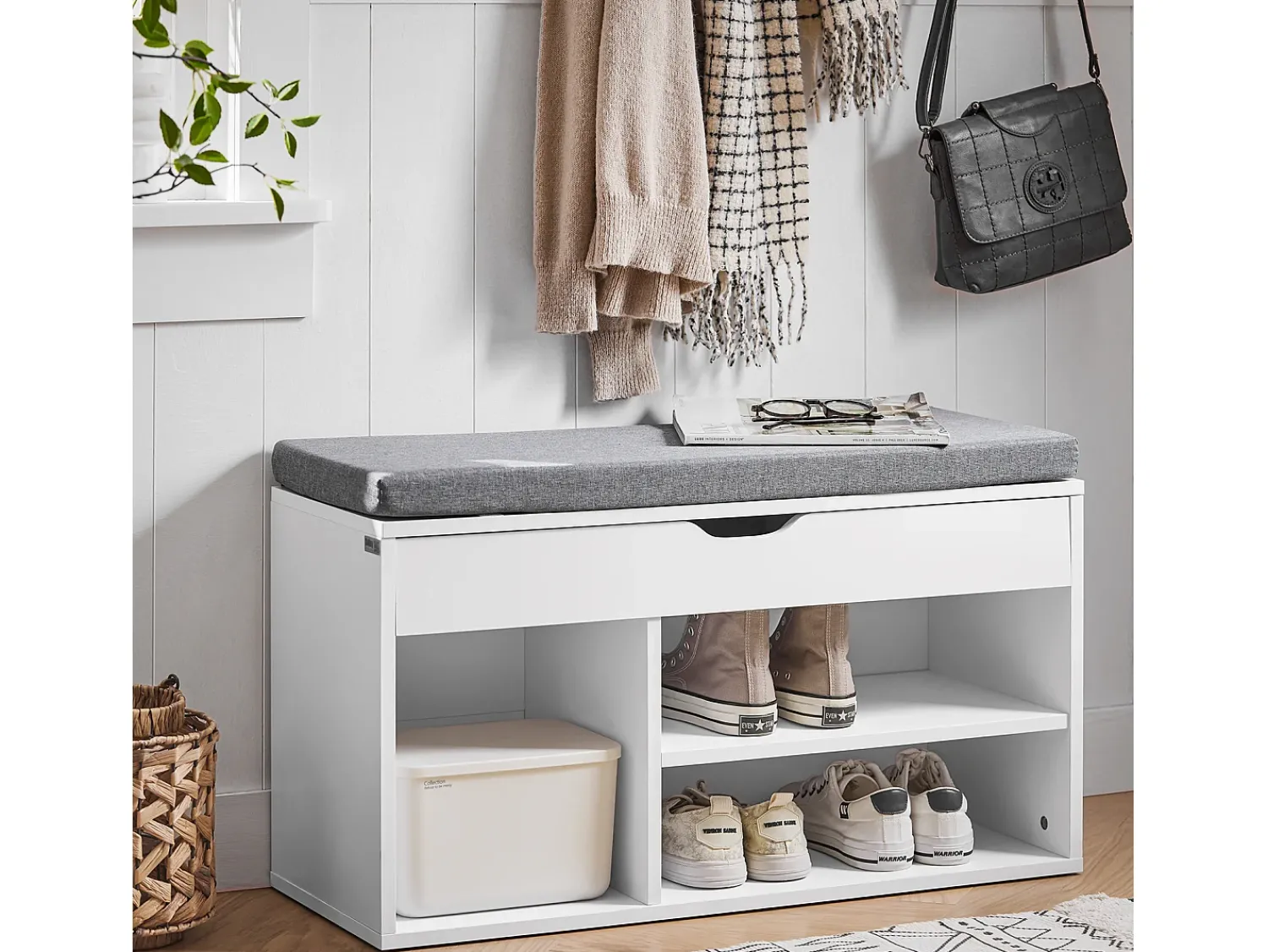 Outlet Sobuy Armário de sapatos com prateleira, banco, Banco com sapateira FSR45-HG Cinzento