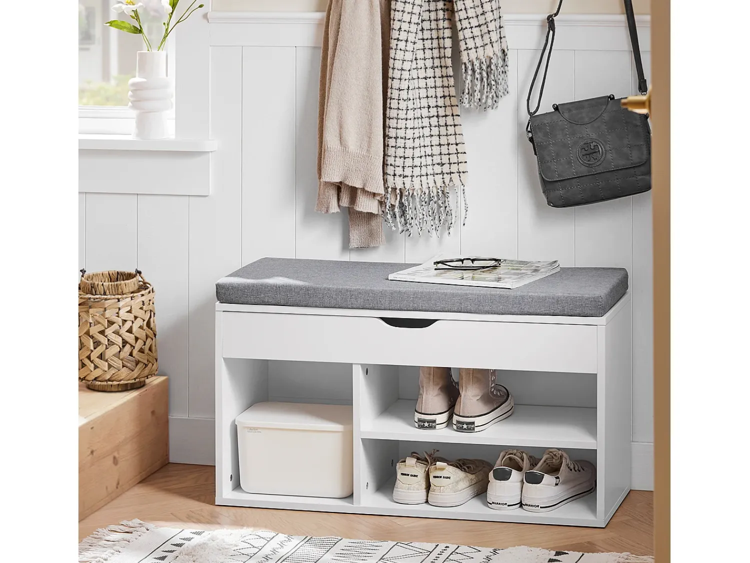 Outlet Sobuy Armário de sapatos com prateleira, banco, Banco com sapateira FSR45-HG Cinzento