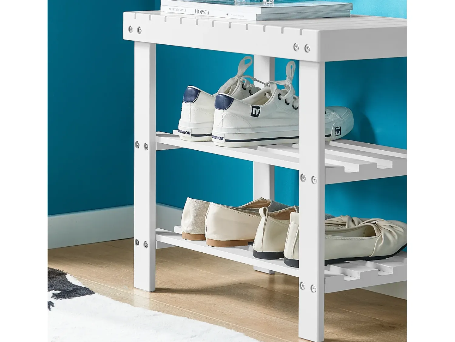 Online Sobuy Armário de sapatos com prateleira, banco, Banco com sapateira FSR02-K-W Branco