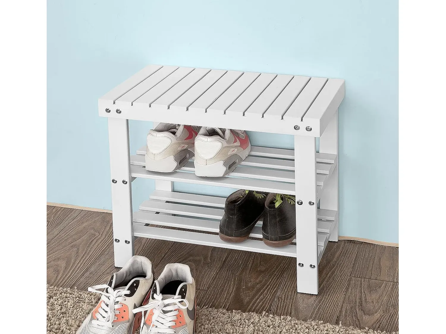 Online Sobuy Armário de sapatos com prateleira, banco, Banco com sapateira FSR02-K-W Branco