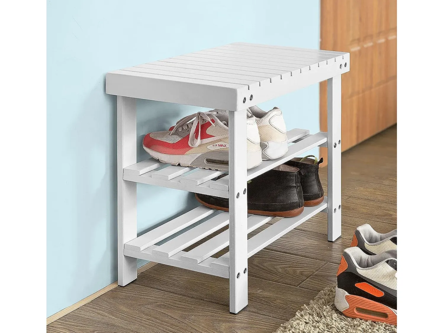Online Sobuy Armário de sapatos com prateleira, banco, Banco com sapateira FSR02-K-W Branco