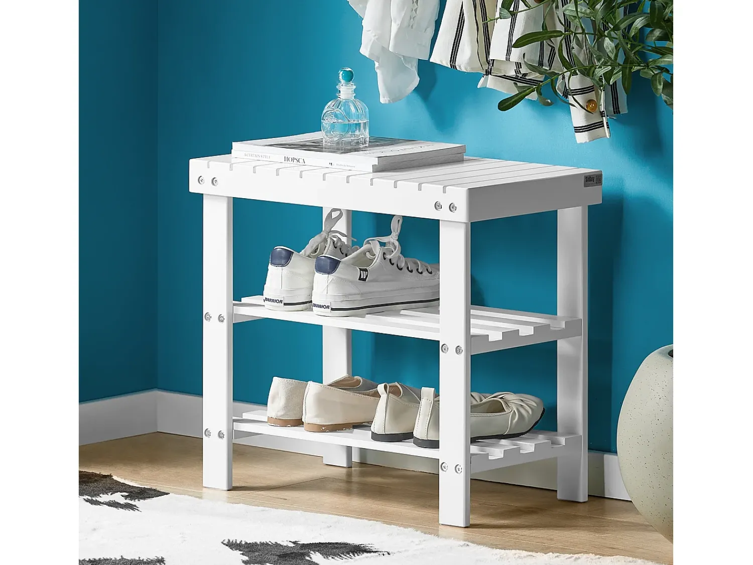 Online Sobuy Armário de sapatos com prateleira, banco, Banco com sapateira FSR02-K-W Branco