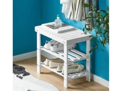 Online Sobuy Armário de sapatos com prateleira, banco, Banco com sapateira FSR02-K-W Branco