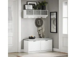 New Sobuy Armário de sapatos com prateleira, banco, Banco com sapateira FSR147-W Branco