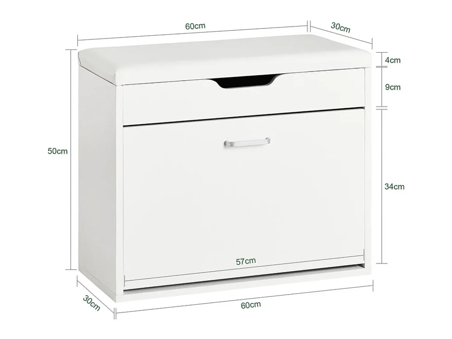 New Sobuy Armário de sapatos com prateleira, banco, Banco com sapateira FSR95-W Branco