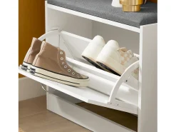 Discount Sobuy Armário de sapatos com prateleira, banco, Banco com sapateira FSR16-K-W Cinzento / Branco