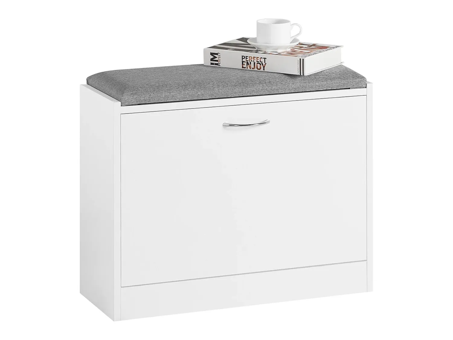 Discount Sobuy Armário de sapatos com prateleira, banco, Banco com sapateira FSR16-K-W Cinzento / Branco