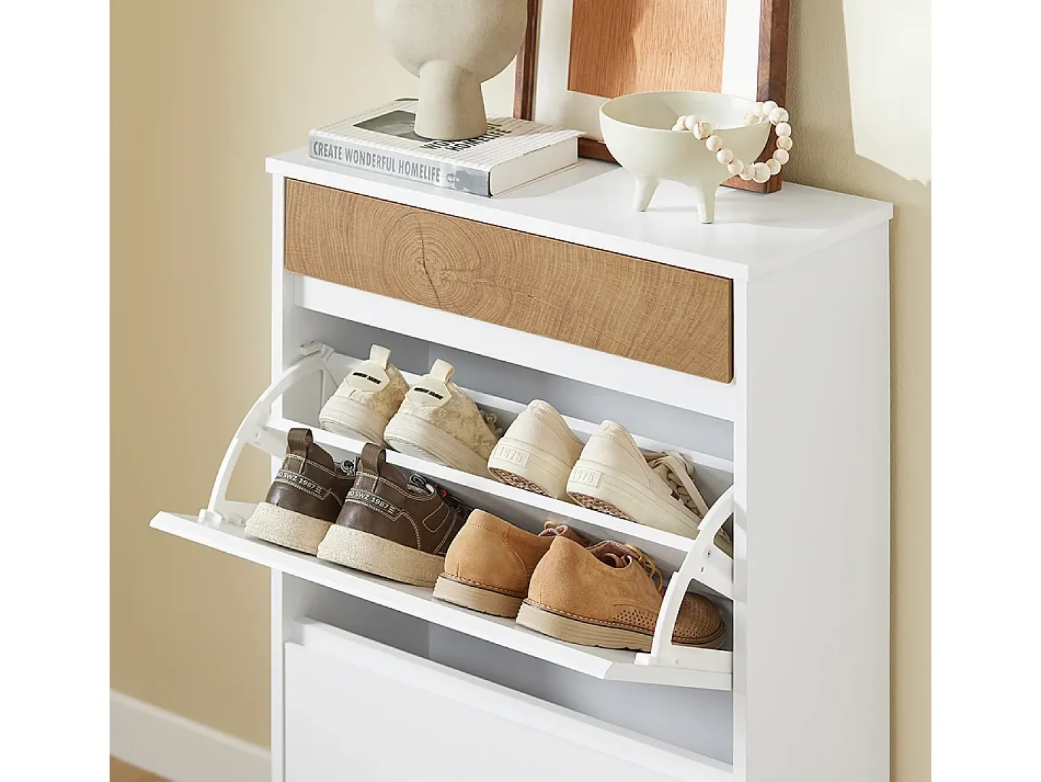 Sobuy Armário de Sapatos com 2 Portas 61x26x91cm Funcional FSR205-NW^ Móvel De Arrumação|Sapateira
