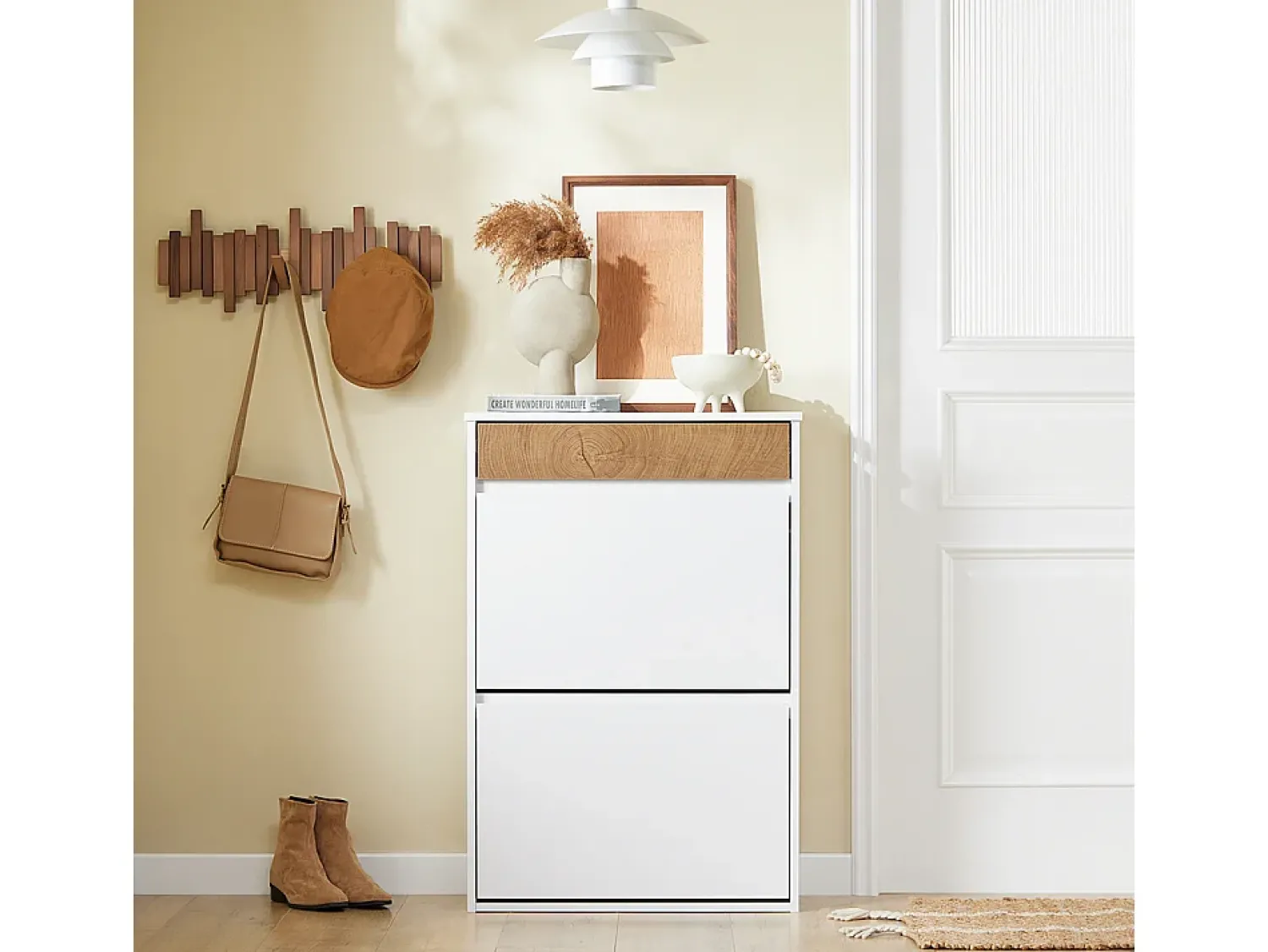 Sobuy Armário de Sapatos com 2 Portas 61x26x91cm Funcional FSR205-NW^ Móvel De Arrumação|Sapateira