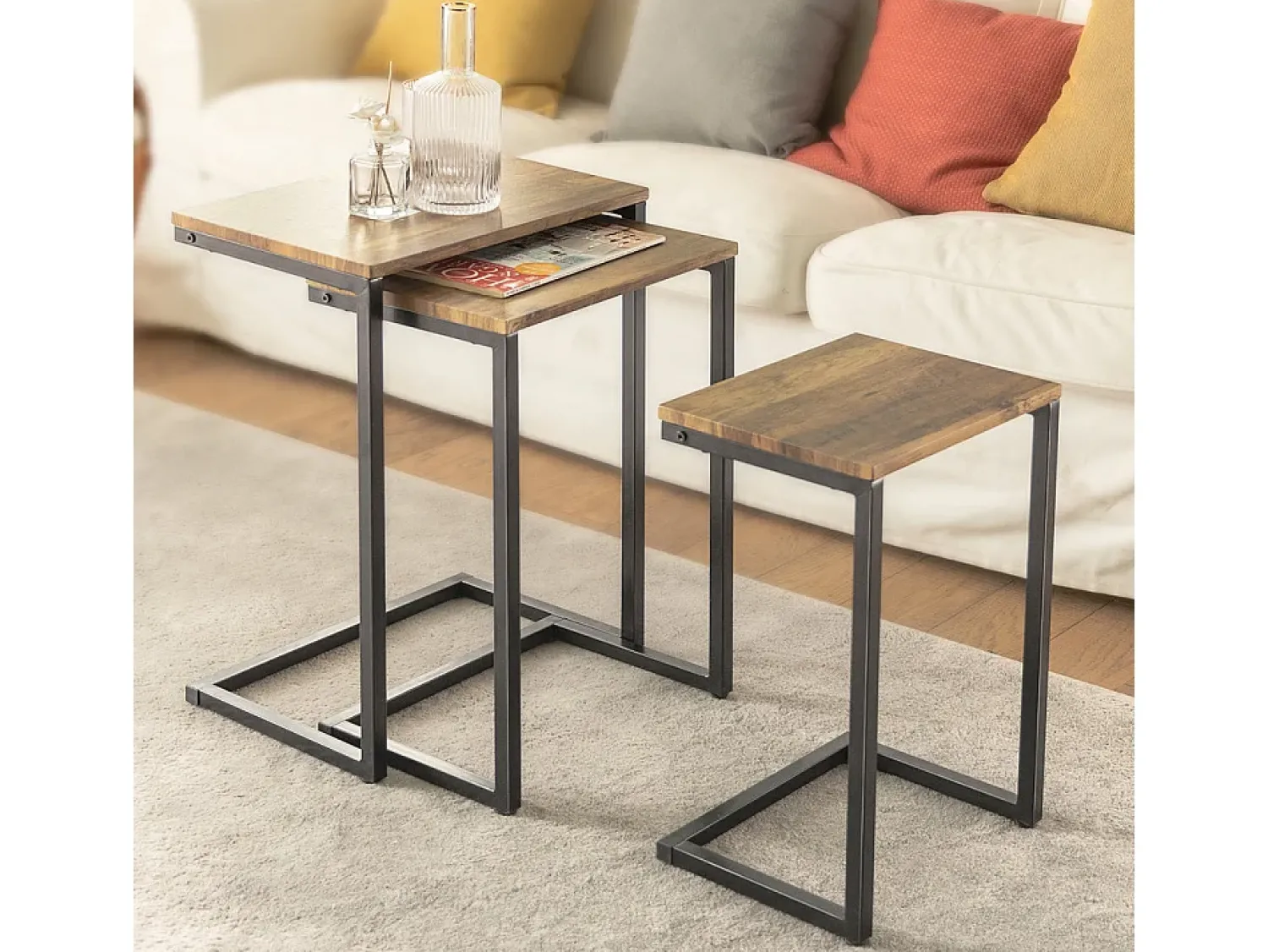 Sale Sobuy borda de apoio, mesa auxiliar, Mesa auxiliar de sofá FBT102-F Natural escuro