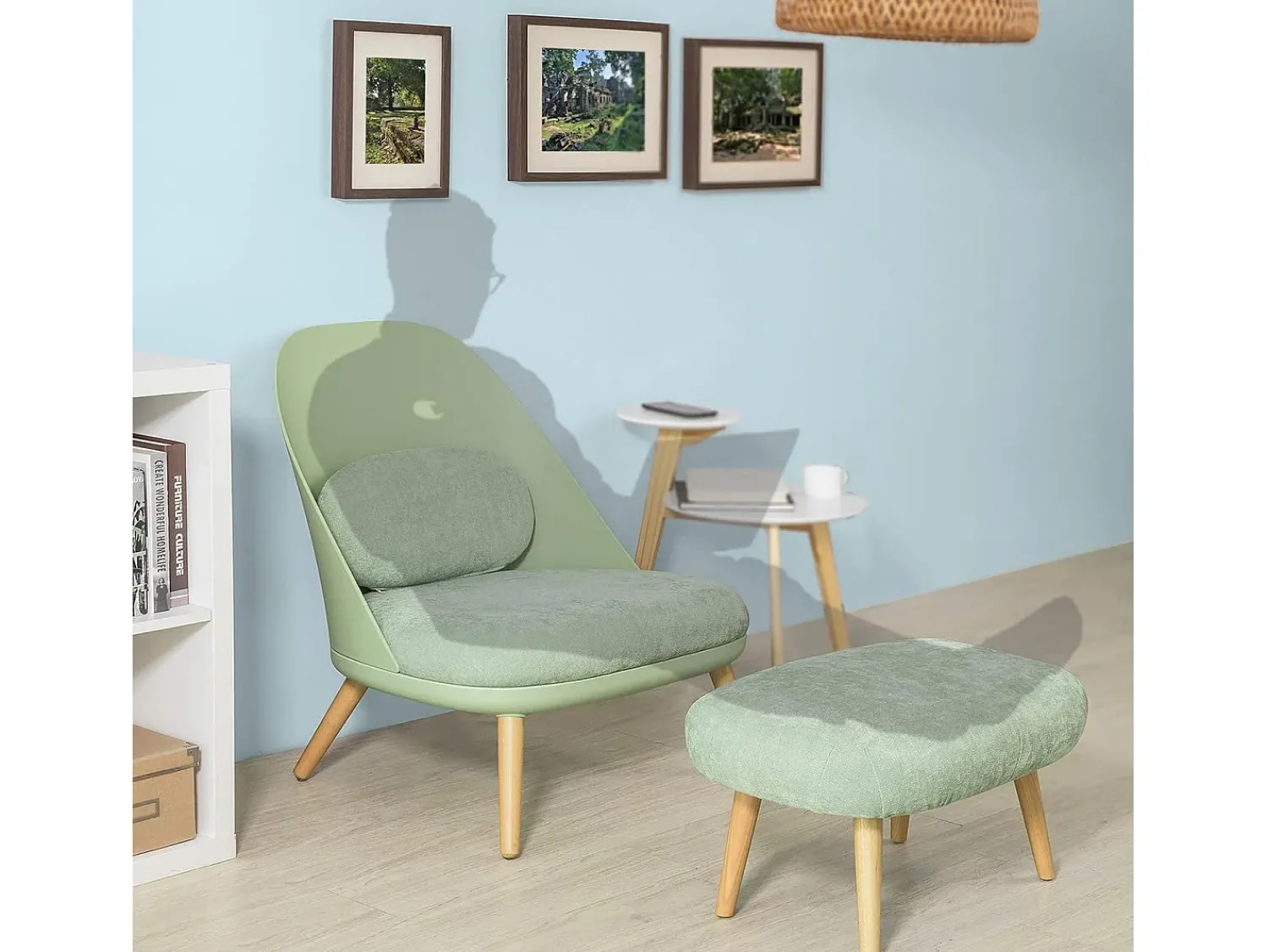 Poltrona|Sobuy Cadeirão com banco de pés em faia 67x73x76cm FST63-GR Verde