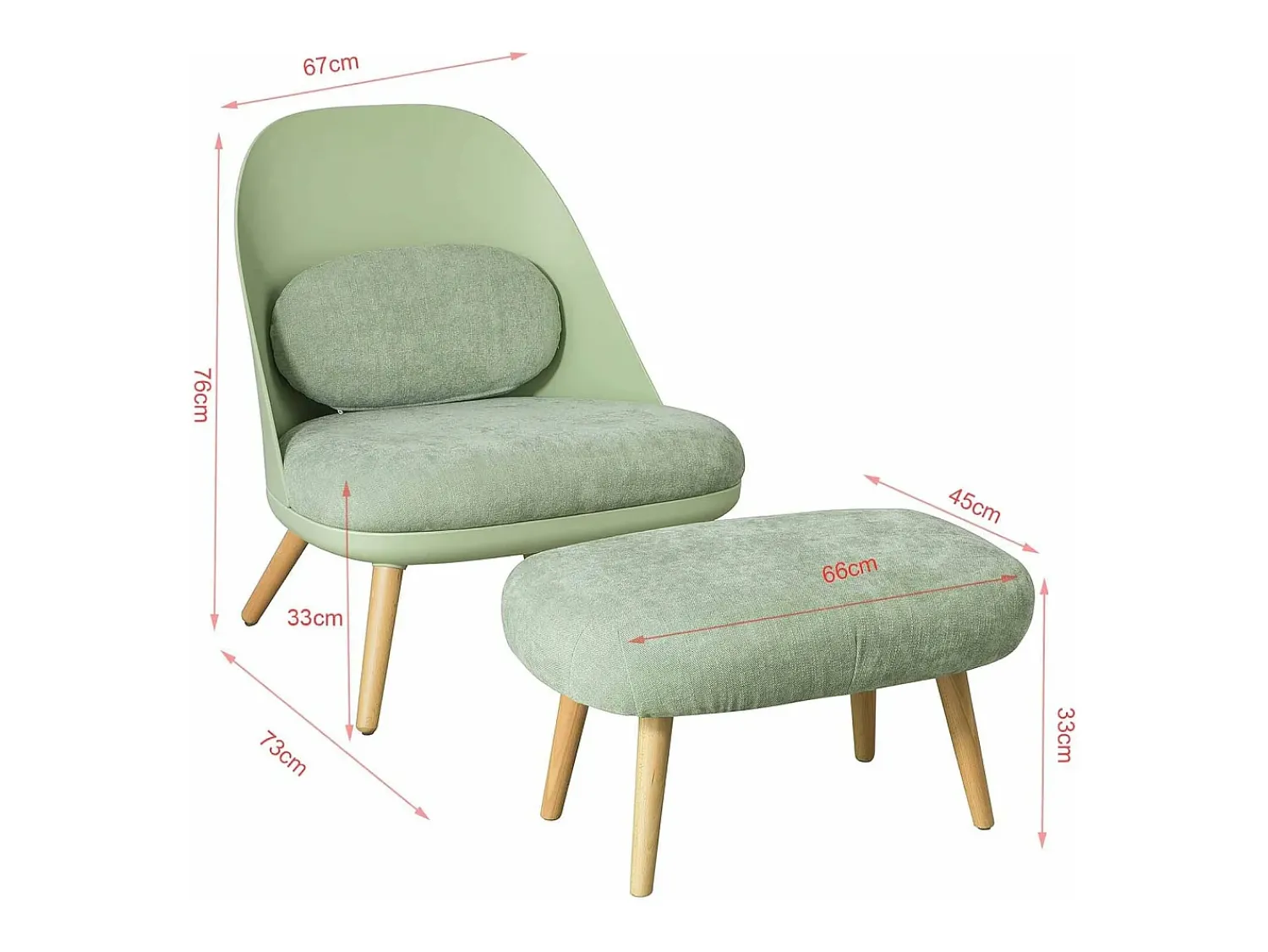 Poltrona|Sobuy Cadeirão com banco de pés em faia 67x73x76cm FST63-GR Verde