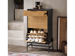Sobuy Cómoda para hall de entrada com 1 gaveta e 2 abas para entrada, corredor e sala de estar 64x40x115 cm HFSR03-SCH^ Móvel De Arrumação|Sapateira