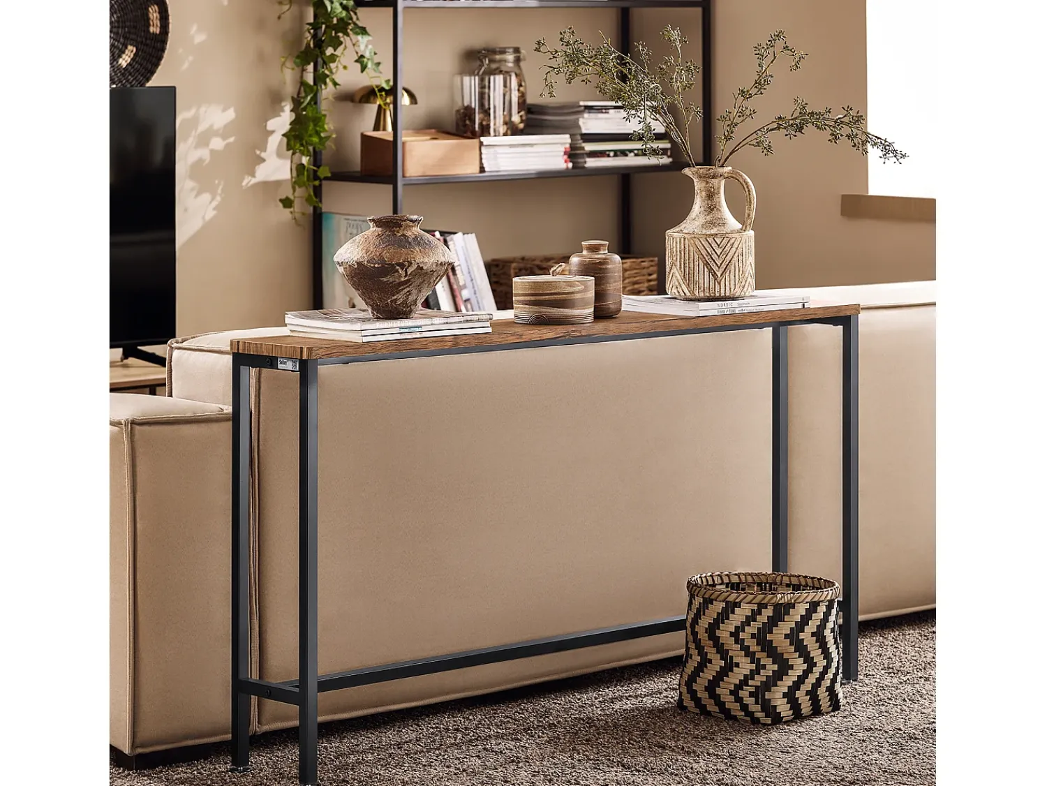 Consola*Sobuy Complexo de console, consola, Consola de entrada FSB19-XL-N Natural escuro