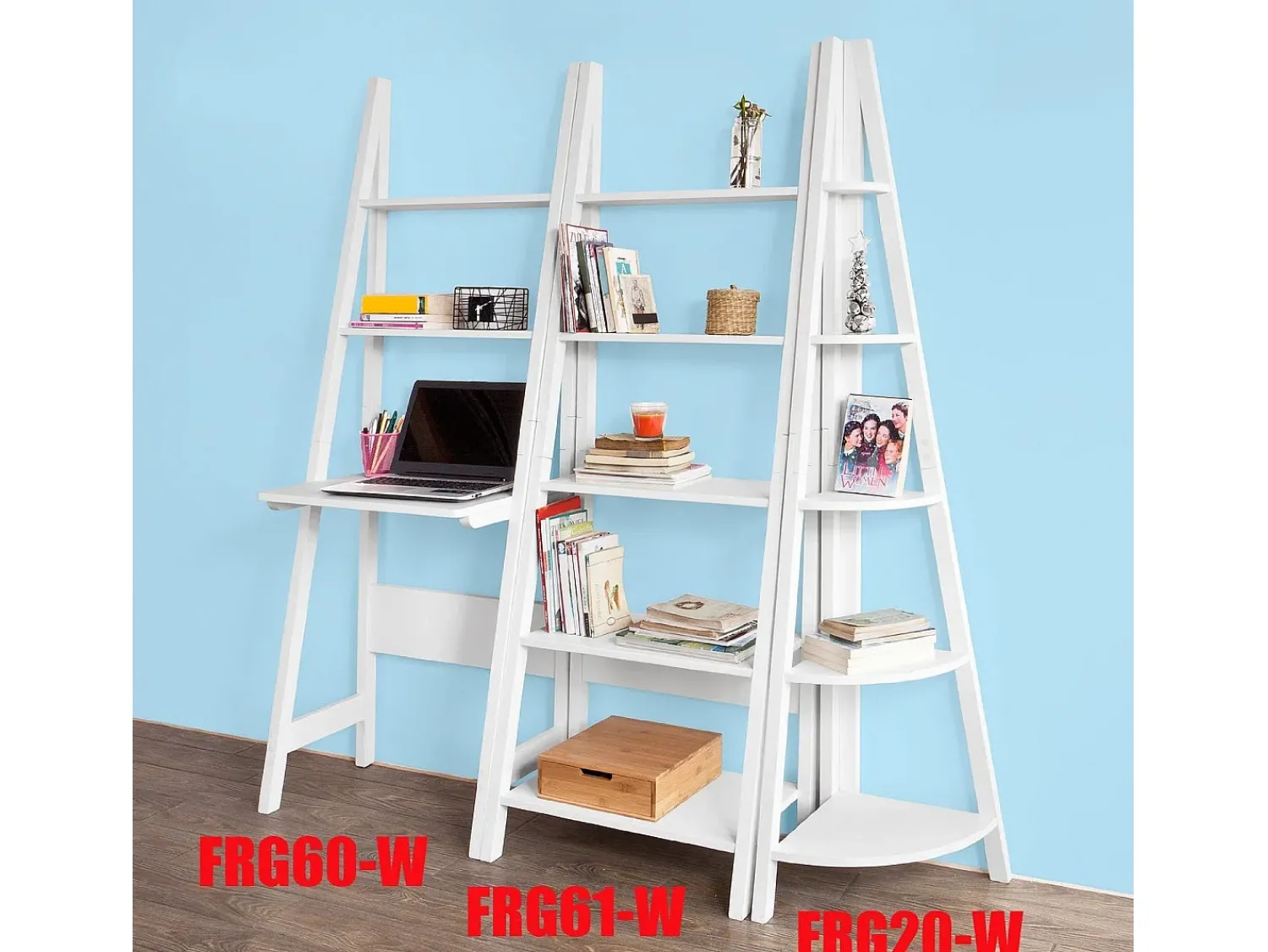Sobuy escada de madeira, escada decorativa, escritório FRG101-W^ Prateleira