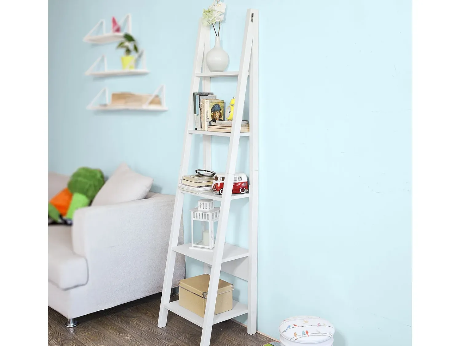 Sobuy escada de madeira, escada decorativa, escritório FRG101-W^ Prateleira