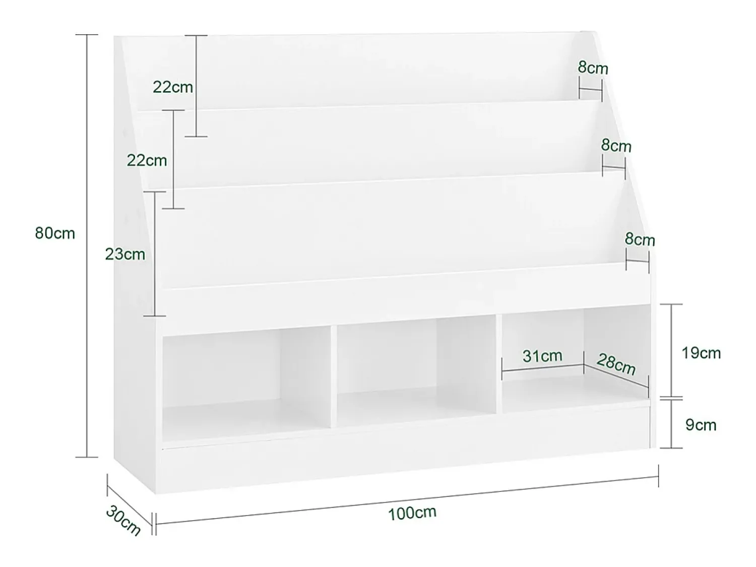 Sobuy Estante Infantil de Livros com 3 Prateleiras 100x29.8x80cm Minimalista KMB118-W^ Biblioteca