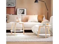 Outlet Sobuy mesa de cabeceira, mesa de café, mesa de café redonda FBT75-W Branco
