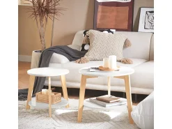 Outlet Sobuy mesa de cabeceira, mesa de café, mesa de café redonda FBT75-W Branco