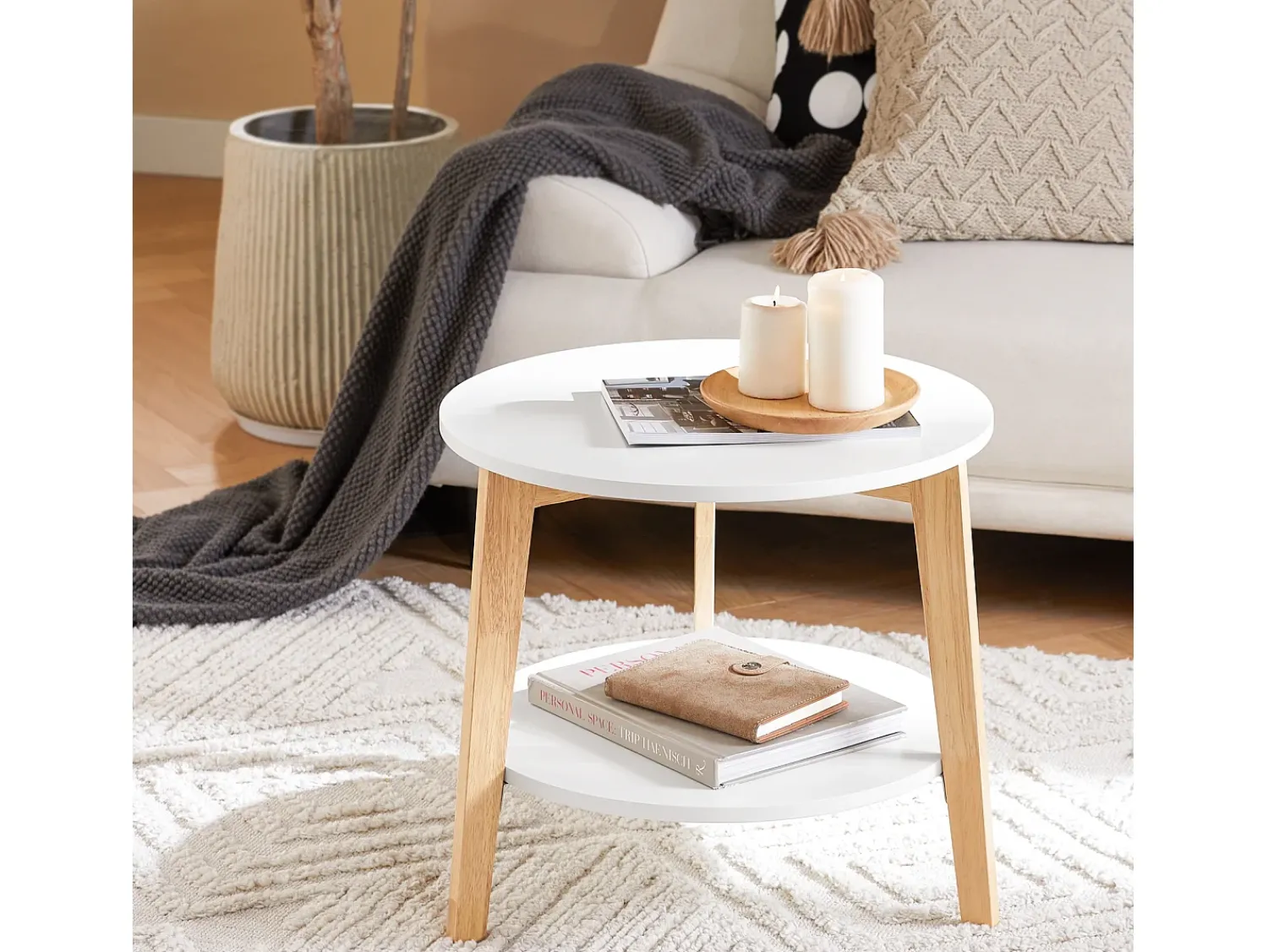 Outlet Sobuy mesa de cabeceira, mesa de café, mesa de café redonda FBT75-W Branco