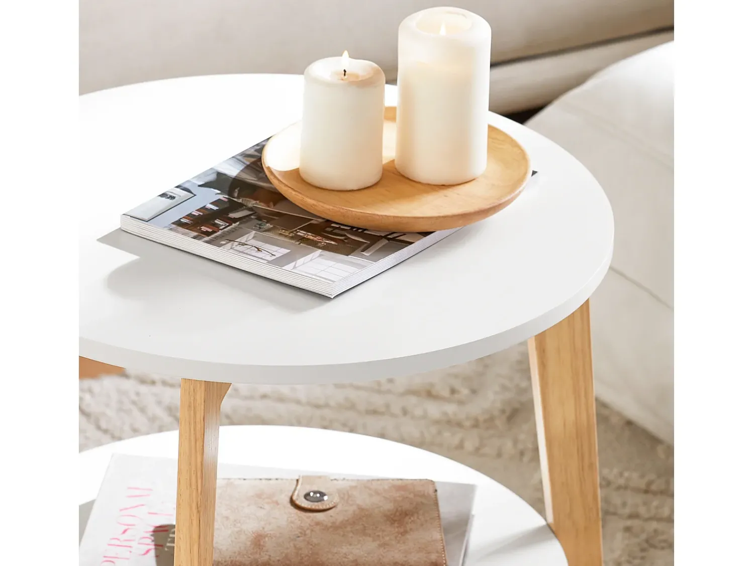 Outlet Sobuy mesa de cabeceira, mesa de café, mesa de café redonda FBT75-W Branco