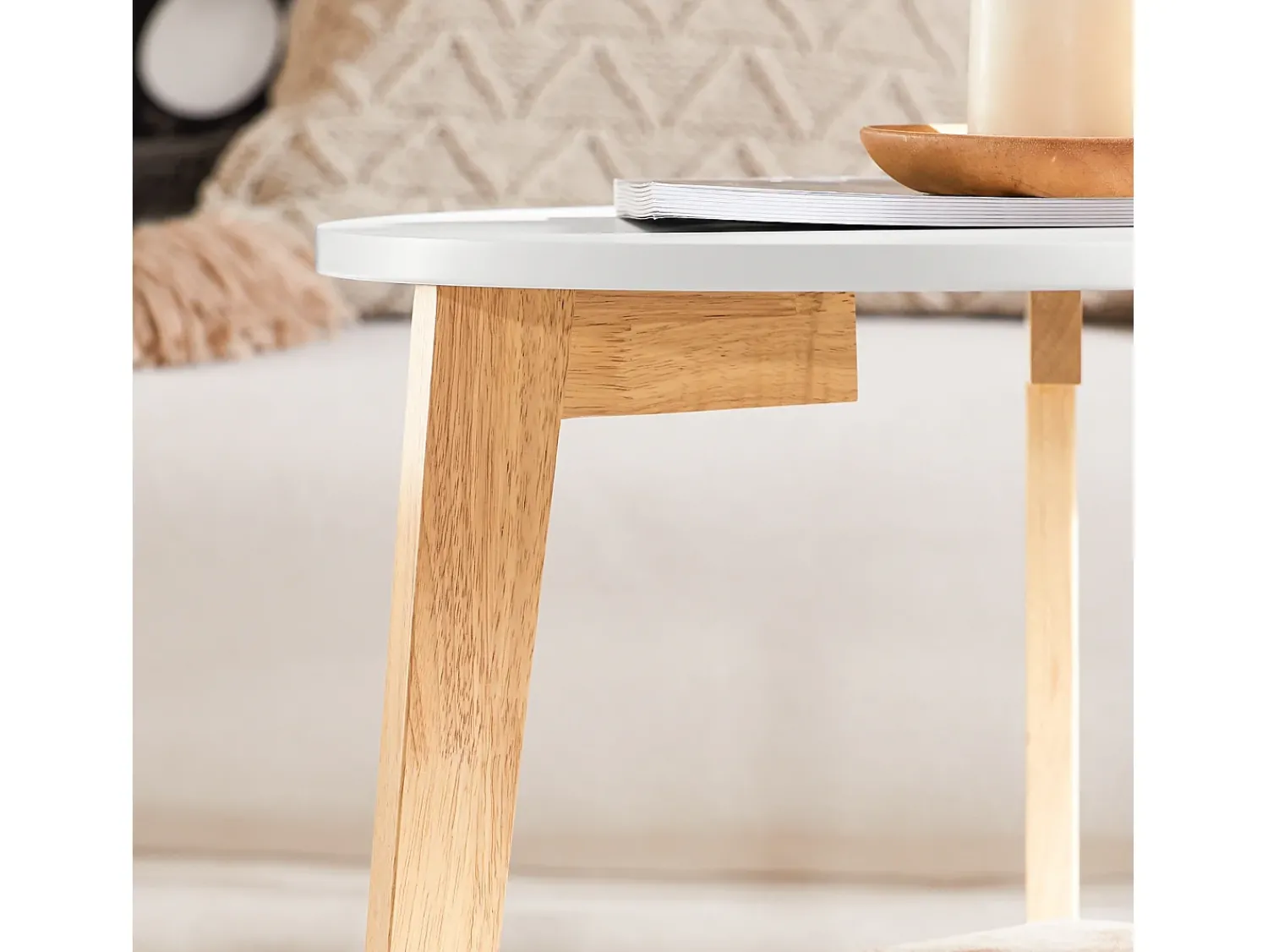 Outlet Sobuy mesa de cabeceira, mesa de café, mesa de café redonda FBT75-W Branco