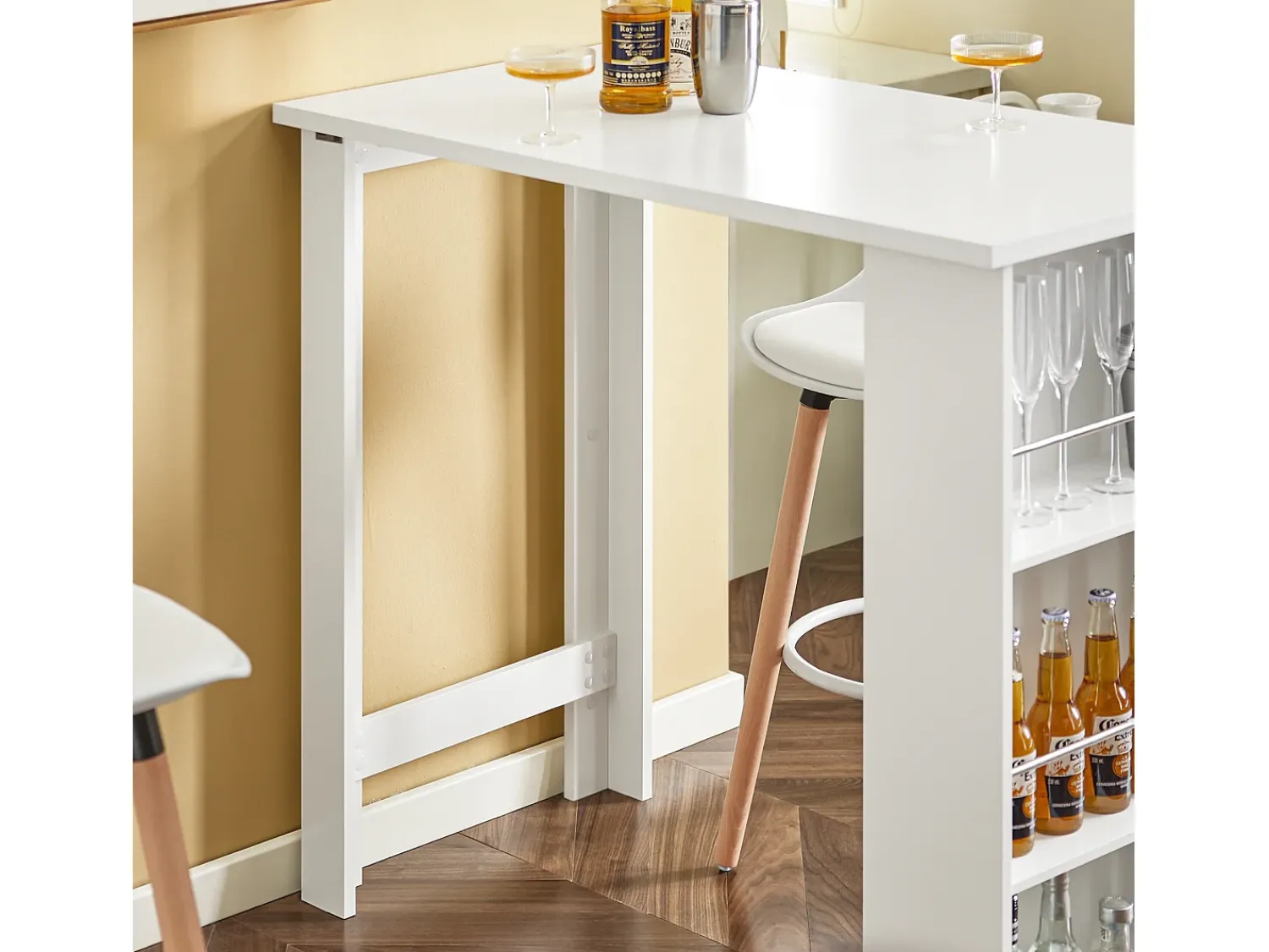 Sobuy Mesa de Cozinha Alta com Prateleiras, Design Poupa-Espaço, Branca^ Móvel De Bar