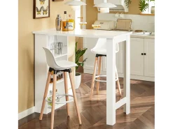 Sobuy Mesa de Cozinha Alta com Prateleiras, Design Poupa-Espaço, Branca^ Móvel De Bar