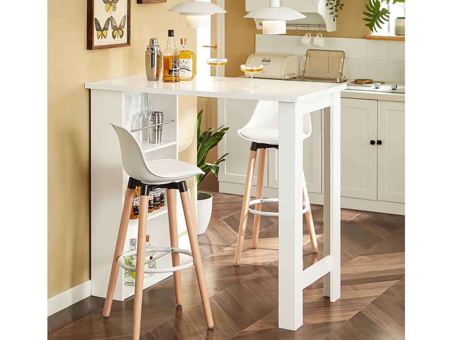 Sobuy Mesa de Cozinha Alta com Prateleiras, Design Poupa-Espaço, Branca^ Móvel De Bar