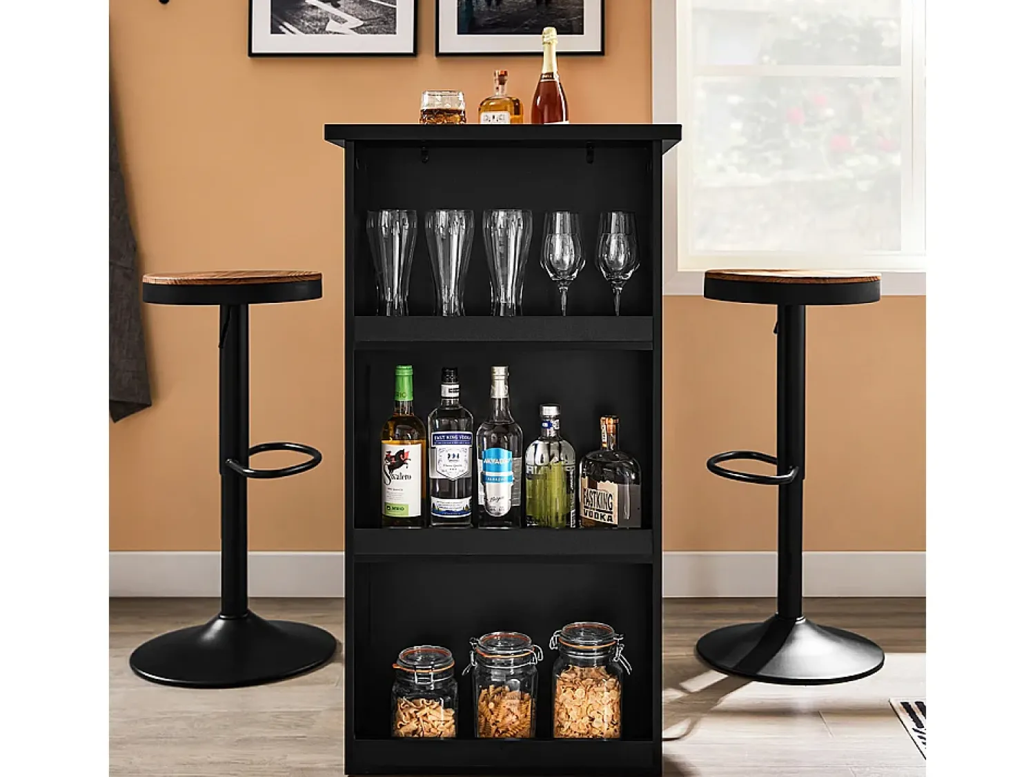 Clearance Sobuy Mesa de Cozinha Alta com Prateleiras, Design Poupa-Espaço em Preto