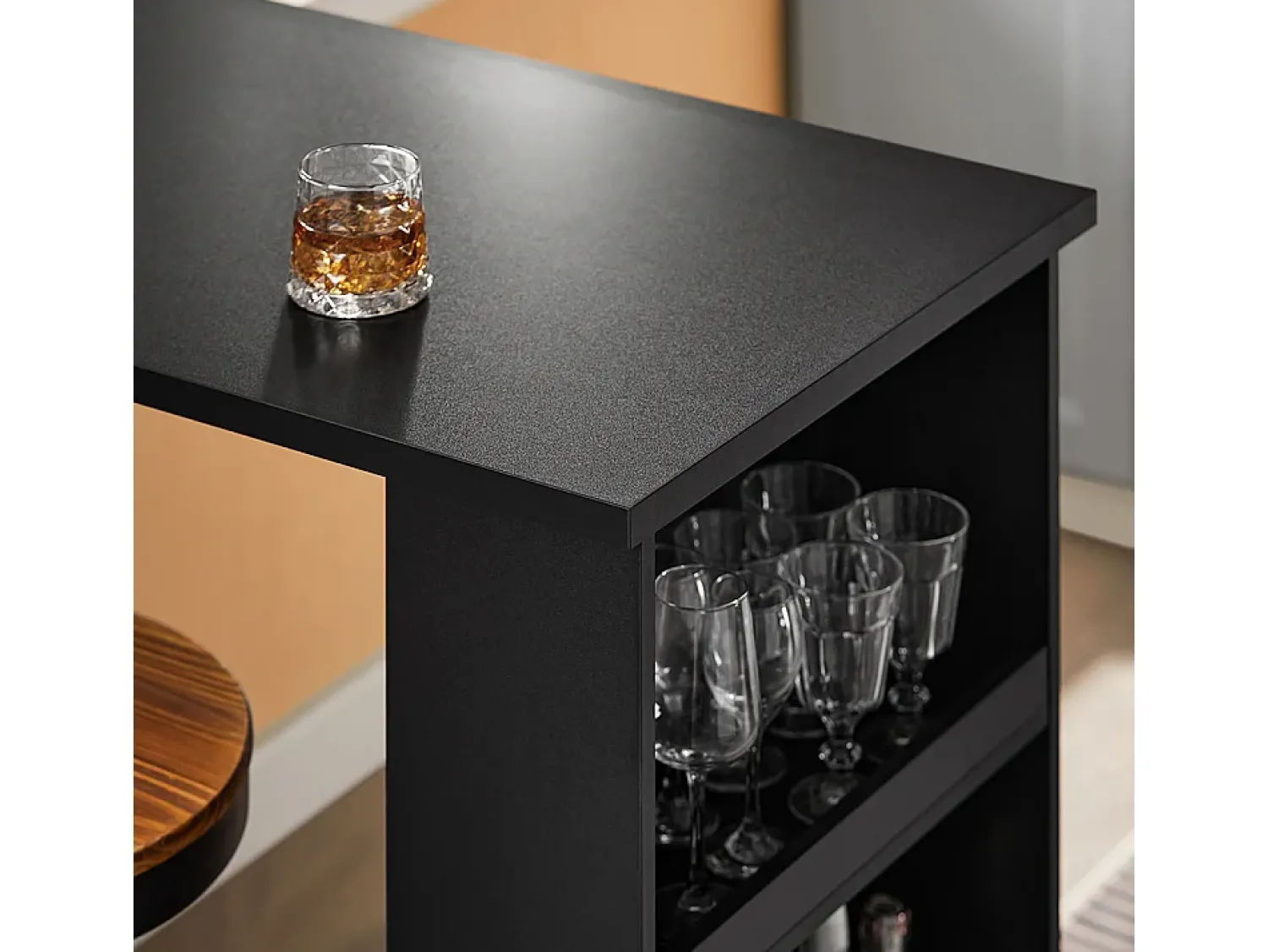 Clearance Sobuy Mesa de Cozinha Alta com Prateleiras, Design Poupa-Espaço em Preto