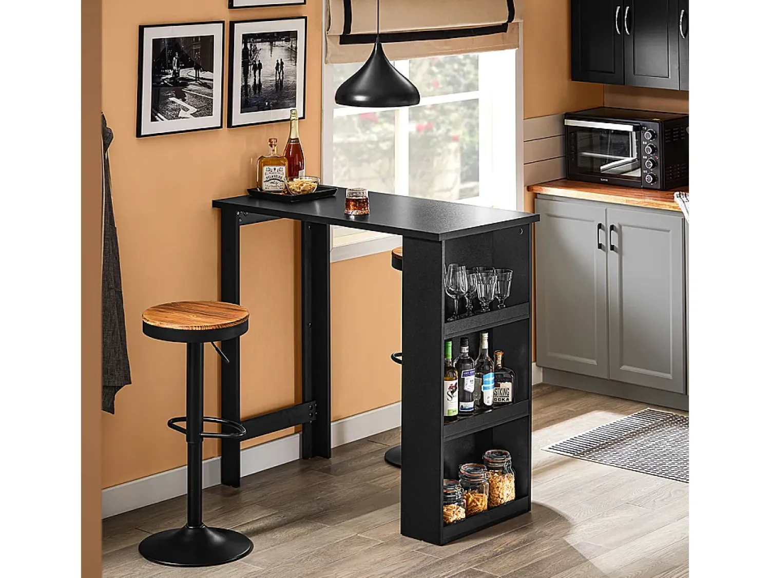 Clearance Sobuy Mesa de Cozinha Alta com Prateleiras, Design Poupa-Espaço em Preto