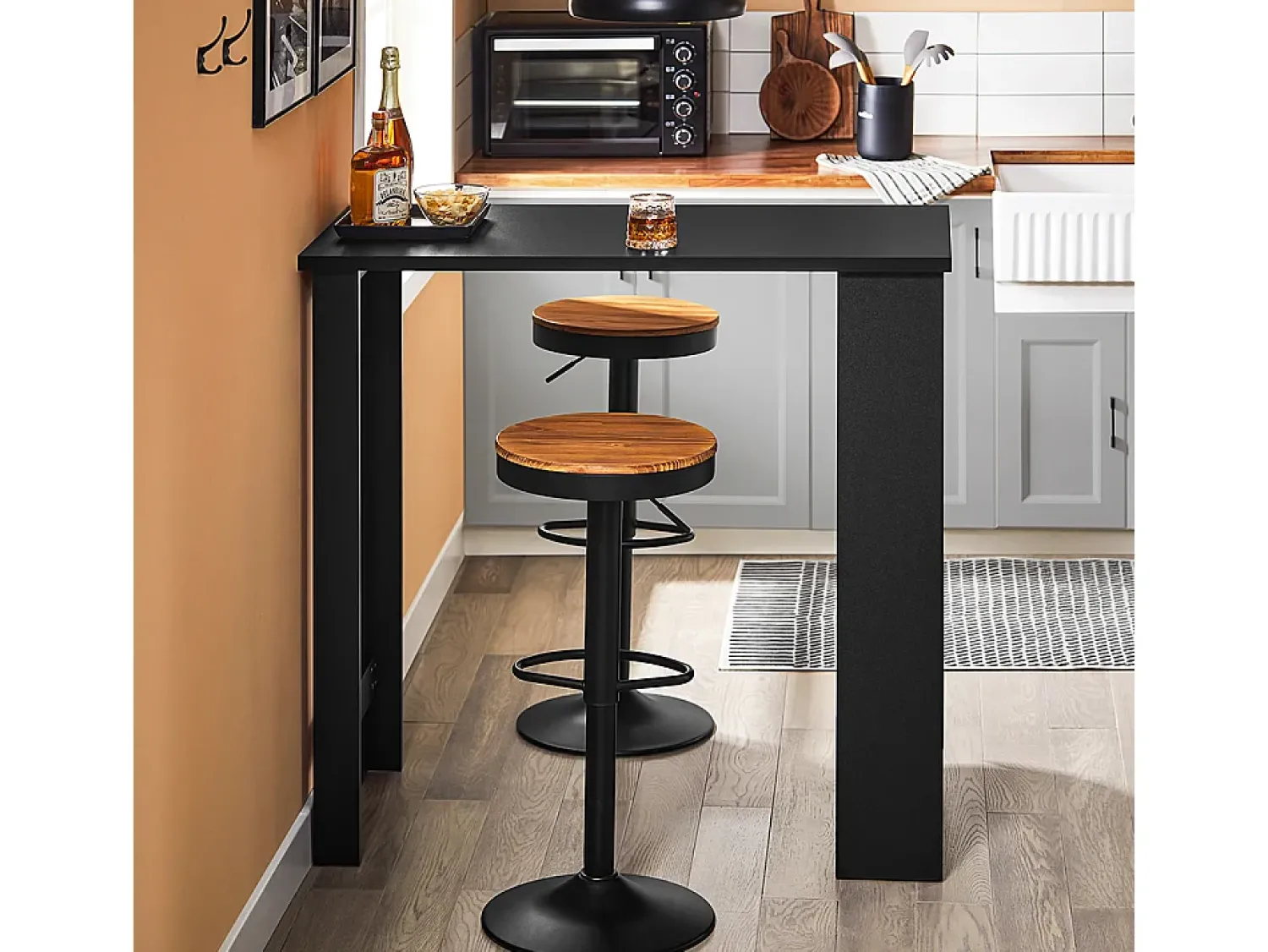Clearance Sobuy Mesa de Cozinha Alta com Prateleiras, Design Poupa-Espaço em Preto