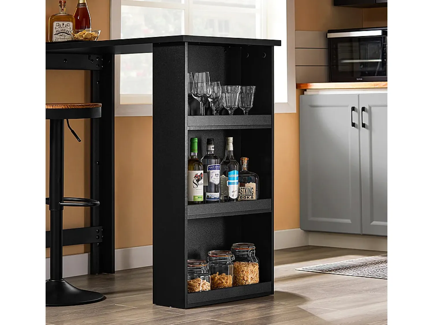 Clearance Sobuy Mesa de Cozinha Alta com Prateleiras, Design Poupa-Espaço em Preto