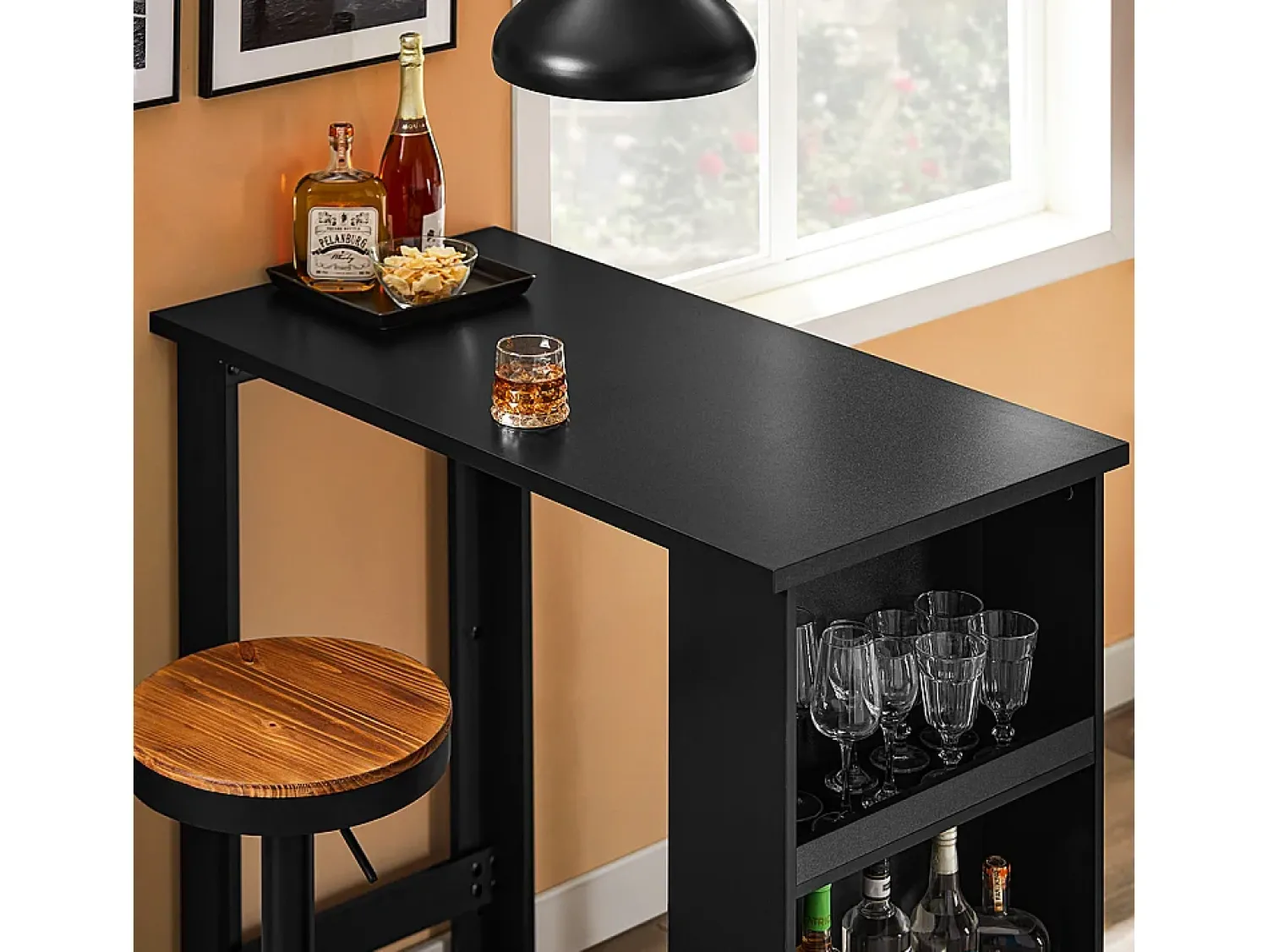 Clearance Sobuy Mesa de Cozinha Alta com Prateleiras, Design Poupa-Espaço em Preto