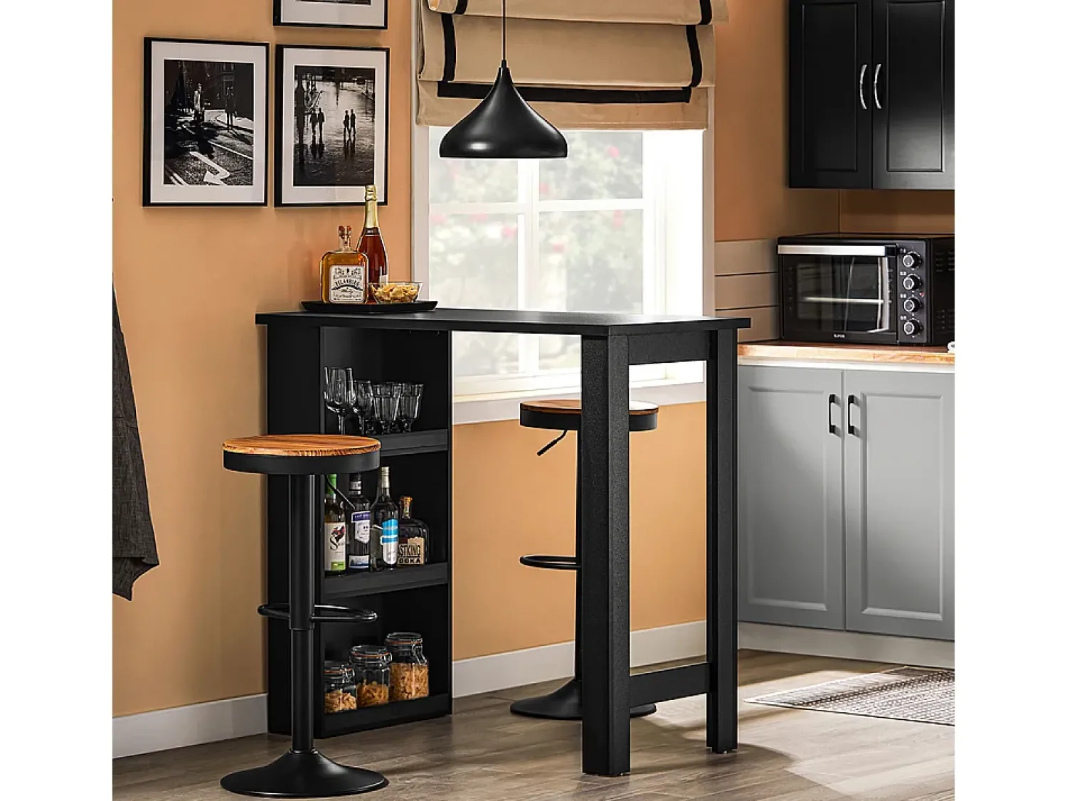 Clearance Sobuy Mesa de Cozinha Alta com Prateleiras, Design Poupa-Espaço em Preto