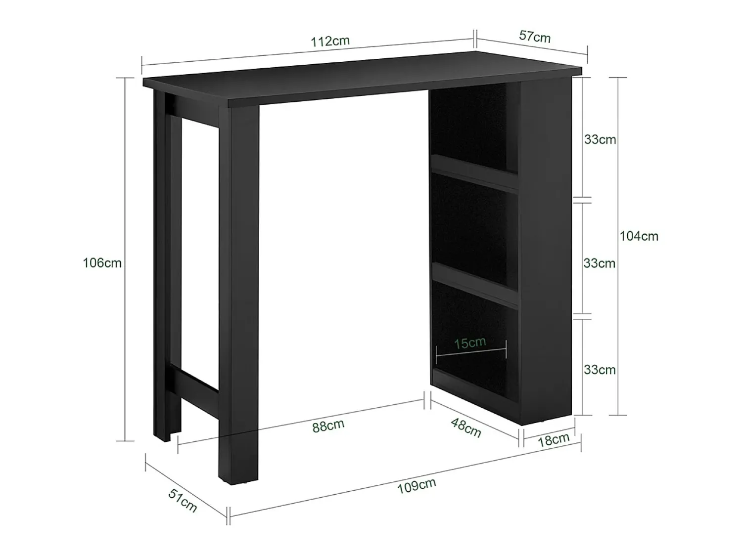 Clearance Sobuy Mesa de Cozinha Alta com Prateleiras, Design Poupa-Espaço em Preto