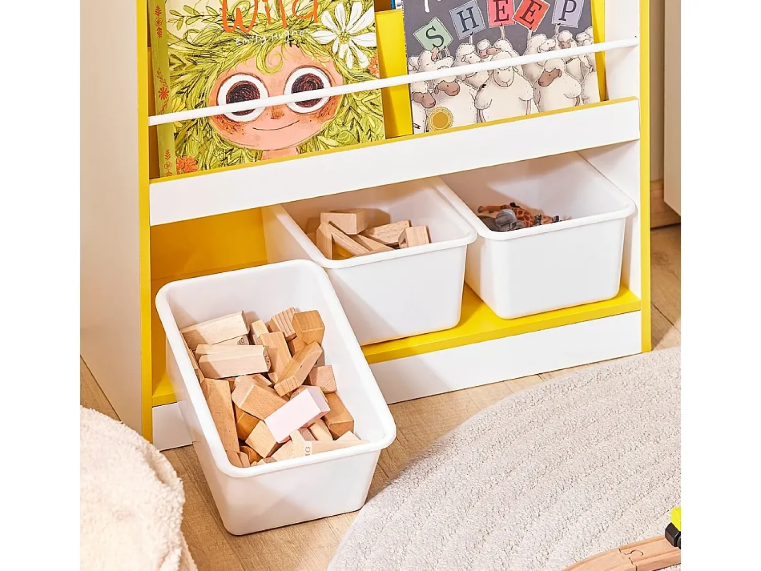 Biblioteca|Sobuy Prateleira Infantil, Tronco de Brinquedos para Quarto, Biblioteca Amarelo