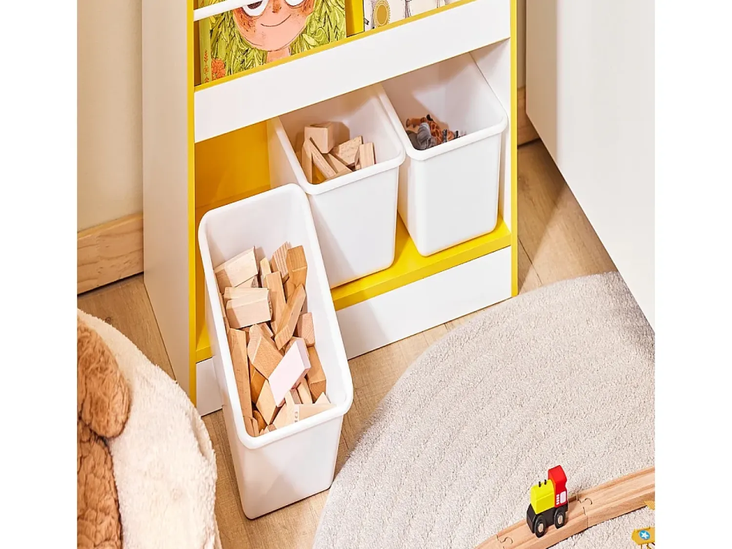 Biblioteca|Sobuy Prateleira Infantil, Tronco de Brinquedos para Quarto, Biblioteca Amarelo