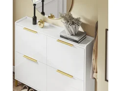 Móvel De Arrumação|Sapateira*Sobuy Sapateira 4 Portas Branca com Design Nórdico e Puxadores Dourados Branco