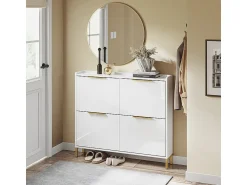 Móvel De Arrumação|Sapateira*Sobuy Sapateira 4 Portas Branca com Design Nórdico e Puxadores Dourados Branco