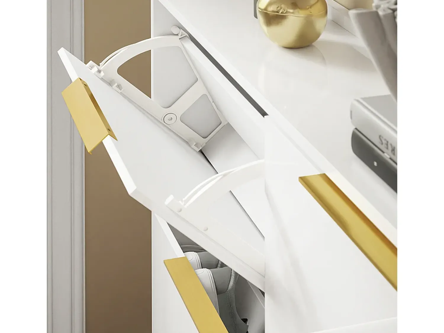 Móvel De Arrumação|Sapateira*Sobuy Sapateira 4 Portas Branca com Design Nórdico e Puxadores Dourados Branco
