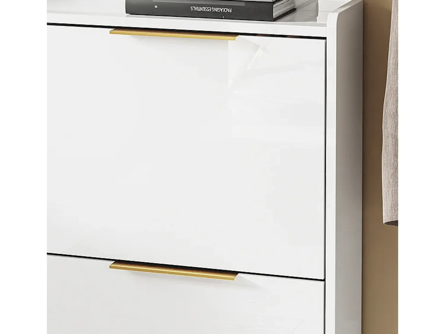 Móvel De Arrumação|Sapateira*Sobuy Sapateira 4 Portas Branca com Design Nórdico e Puxadores Dourados Branco
