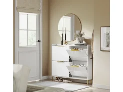 Móvel De Arrumação|Sapateira*Sobuy Sapateira 4 Portas Branca com Design Nórdico e Puxadores Dourados Branco