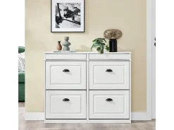 Sobuy Sapateira Fina Economizadora de Espaço com 4 Portas Dobráveis para Entrada Corredor ou Quarto Efeito Madeira Envelhecida Branca 103x23x82cm^ Móvel De Arrumação|Sapateira